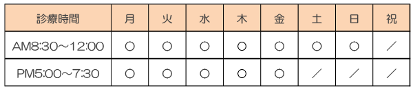 診察時間カレンダー